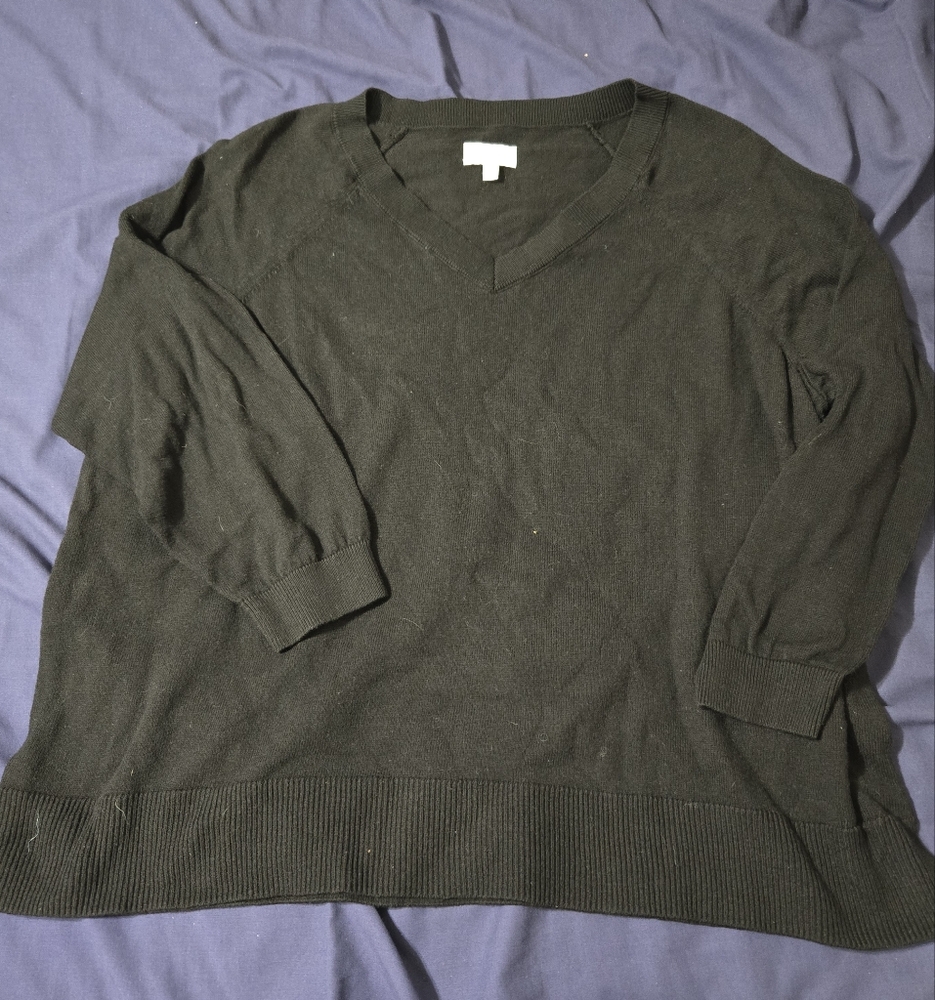 Lucky Brand Ladies V-Neck Sweater Size XXL Black Slide Slits Solid  Classic